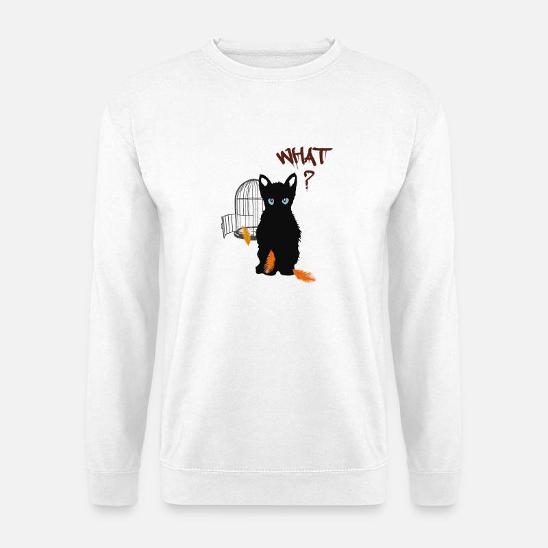 Petit chaton mignon noir et oiseau - Sweat-shirt Unisexe - blanc