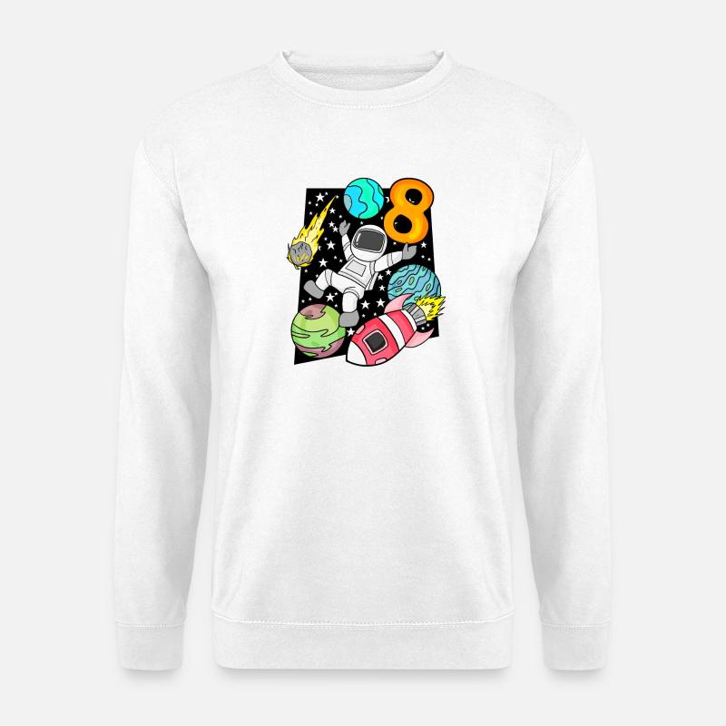 8 Birthday Boy Astronaut Rocket - Unisex Sweatshirt - white