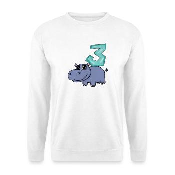 Motif 3ème anniversaire Hippopotame - Trois ans - Sweat-shirt Unisexe - blanc - Devant