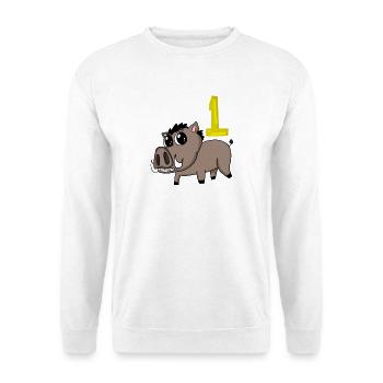 1. Geburtstag Motiv Wildschwein - Eins Jahre alt - Unisex Pullover - Weiß - Vorne