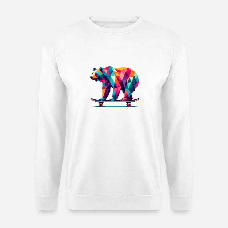 Geometrisches Polygon Bär Skateboarding Bunte Kunst - Unisex Pullover - Weiß