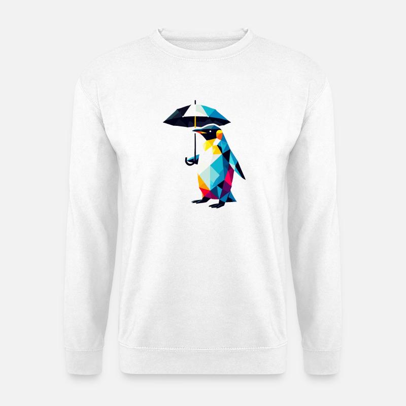 Bunte geometrische Pinguin Regenschirm Polygon Kunst - Unisex Pullover - Weiß