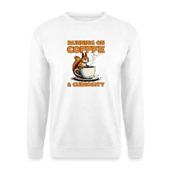 Mit Kaffee und Neugier – Eichhörnchen Kaffee - Unisex Pullover - Weiß - Vorne