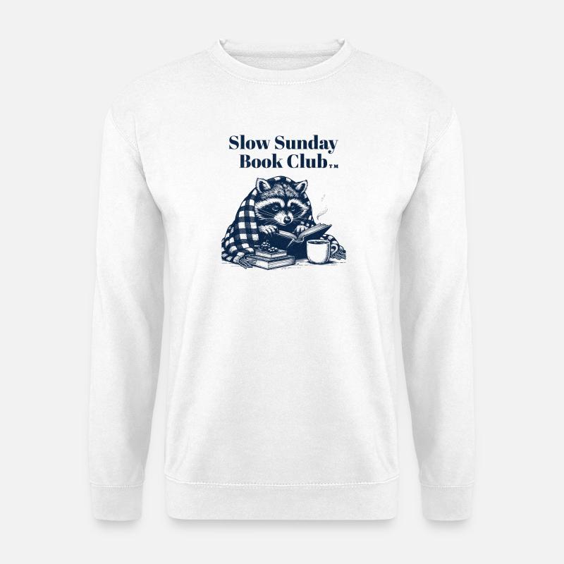 Club de lectura dominical lento - Mapache con libro - Sudadera unisex - blanco
