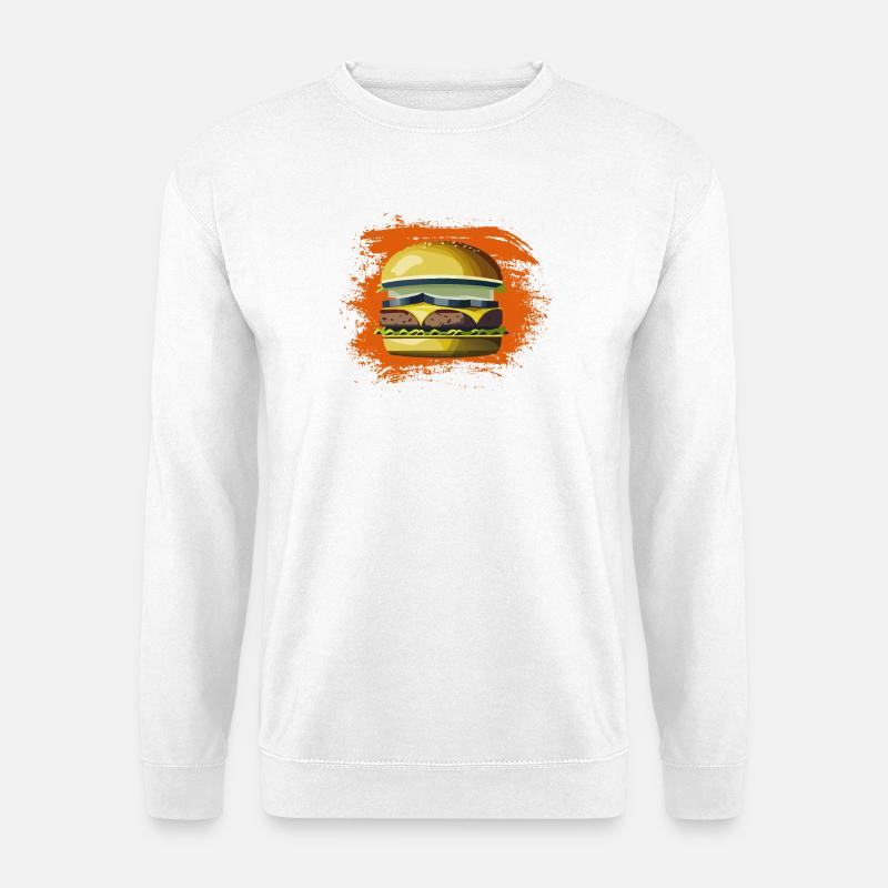 Verspielter Hamburger Cartoon Druck - Unisex Pullover - Weiß