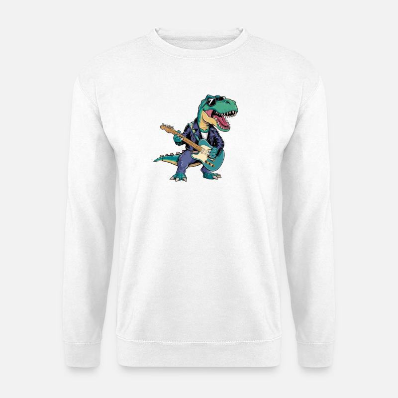 Dinosaurier mit Gitarre für Musiker - Unisex Pullover - Weiß