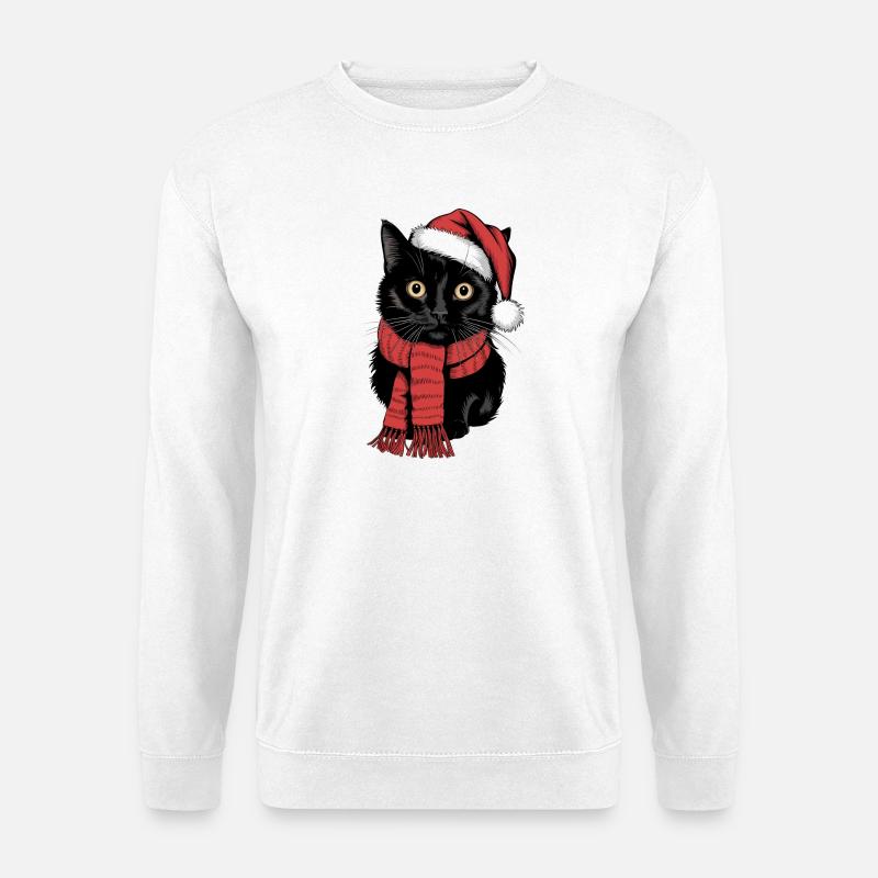 Schwarze Katze Weihnachtsmütze Bombay Cat - Unisex Pullover - Weiß