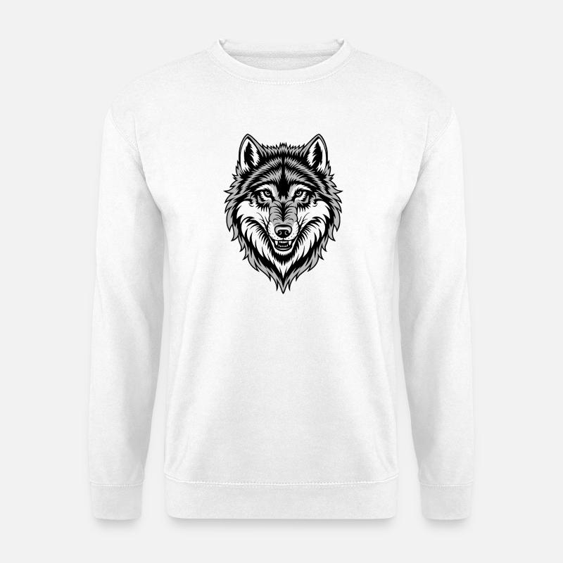 Wolf Kostüm blauer Wolfskopf Werwolf und - Unisex Pullover - Weiß
