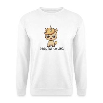 Angry Unicorn – Snacks Than Play Games - Unisex Sweatshirt - white - Front