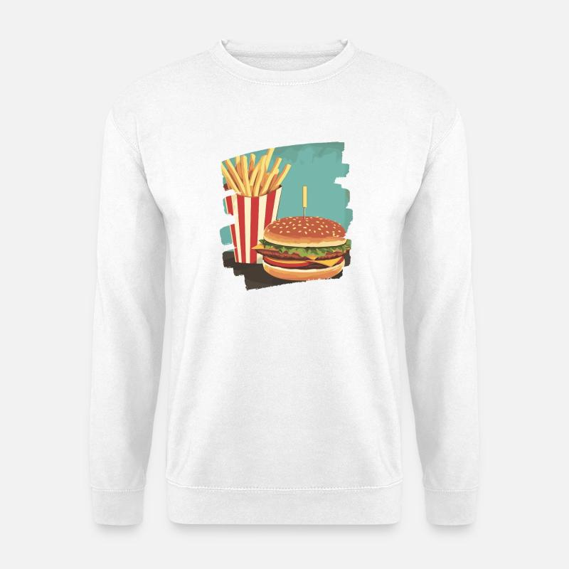 Burger und Fritten Retro - Unisex Pullover - Weiß