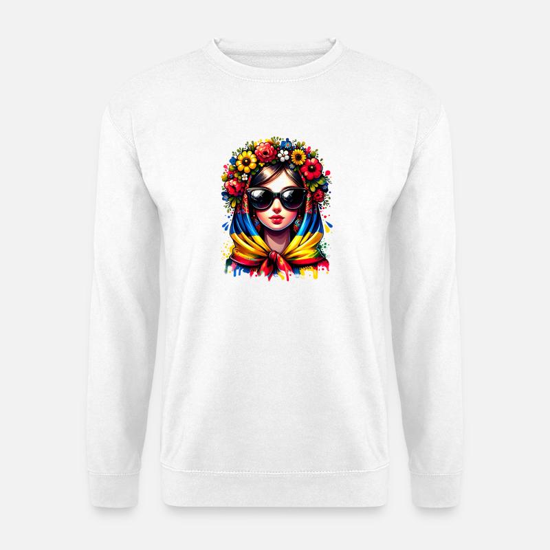 Ukraine Matroschka mit Sonnenbrille für Ukrainer - Unisex Pullover - Weiß