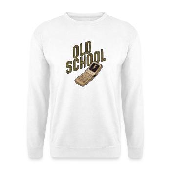 Altmodisches Retro-Klapphandy - Unisex Pullover - Weiß - Vorne - Alina (178cm) & Michal (187cm)