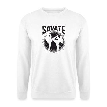 Savate Fight Silhouette - Unisex Pullover - Weiß - Vorne - Alina (178cm) & Michal (187cm)