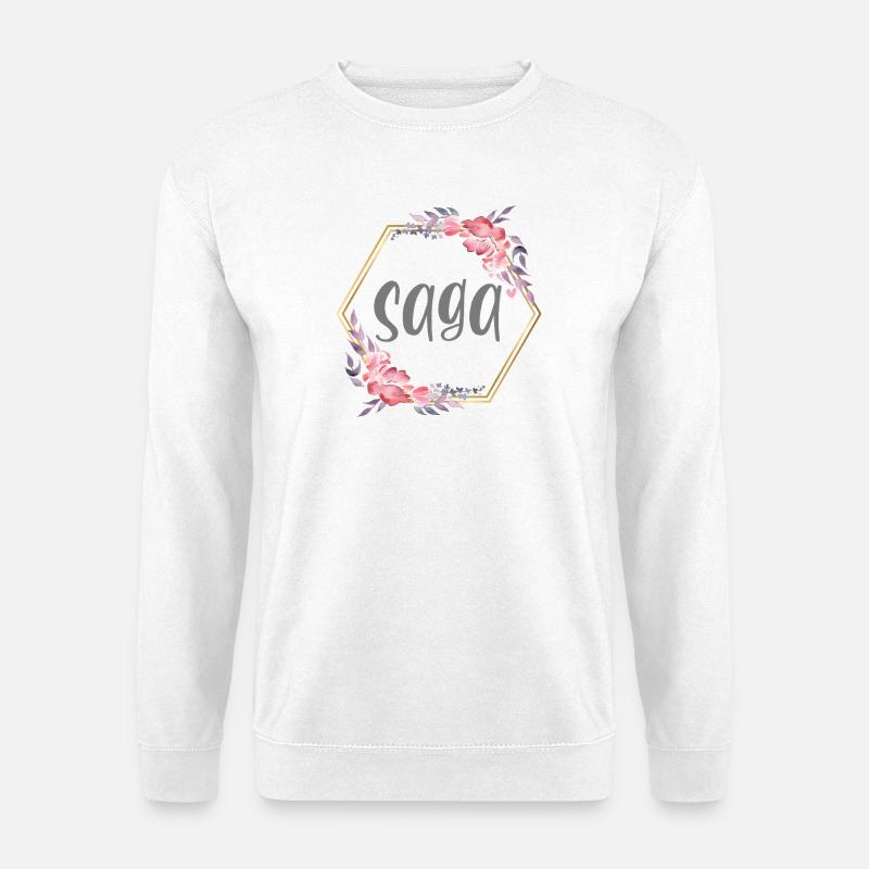 Saga Mädchen Name personalisiertes Geschenk - Unisex Pullover - Weiß