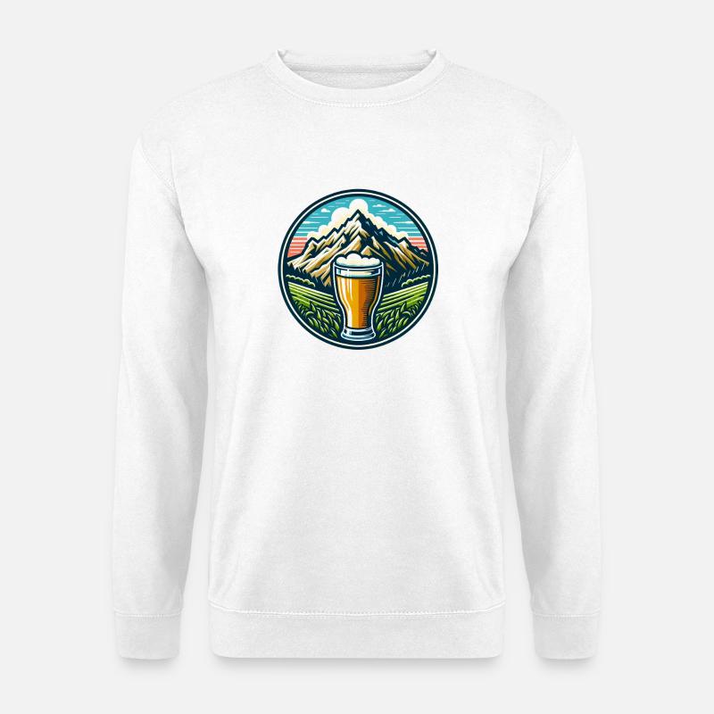 Bergblick mit Bierglas Motiv - Unisex Pullover - Weiß
