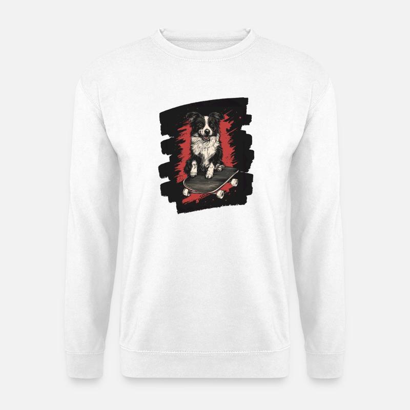 Boarder Collie Hund auf Skateboard - Unisex Pullover - Weiß