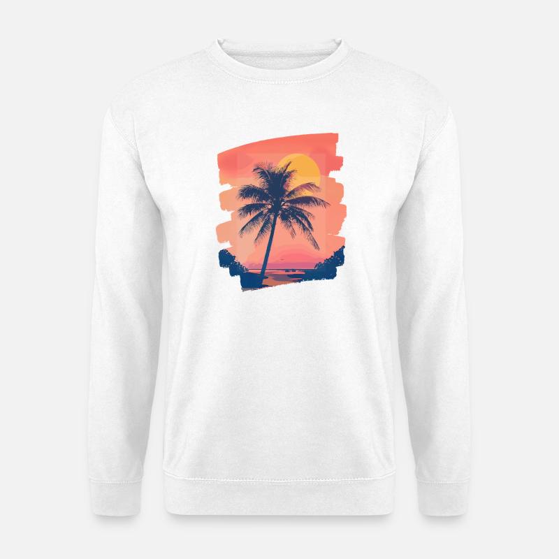 Strand Palmen Sonnenuntergang Sommer - Unisex Pullover - Weiß