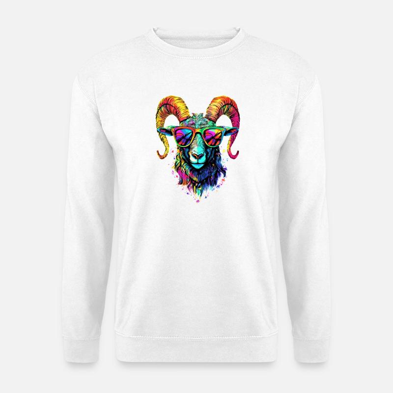 Widder Mufflon Aries Wilde Schafe Männliches Schaf - Unisex Pullover - Weiß