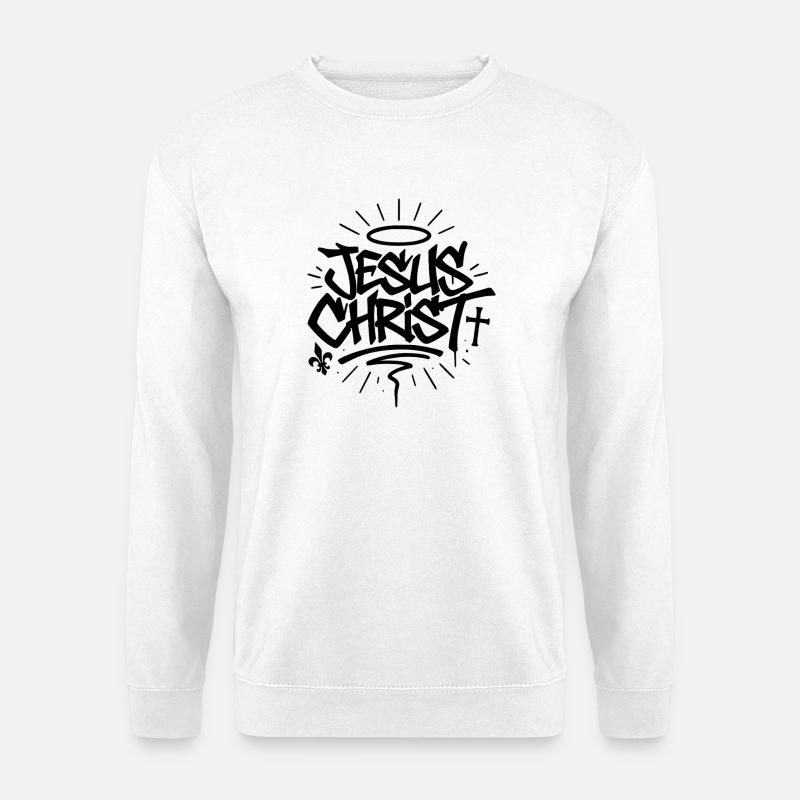 Jesus Graffiti Line Art – Glaube trifft Straße - Unisex Pullover - Weiß