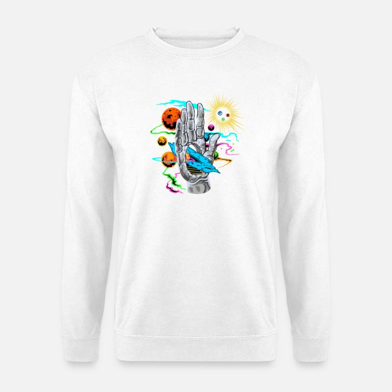 Kosmische Hand mit Planetenbahnen - Unisex Pullover - Weiß