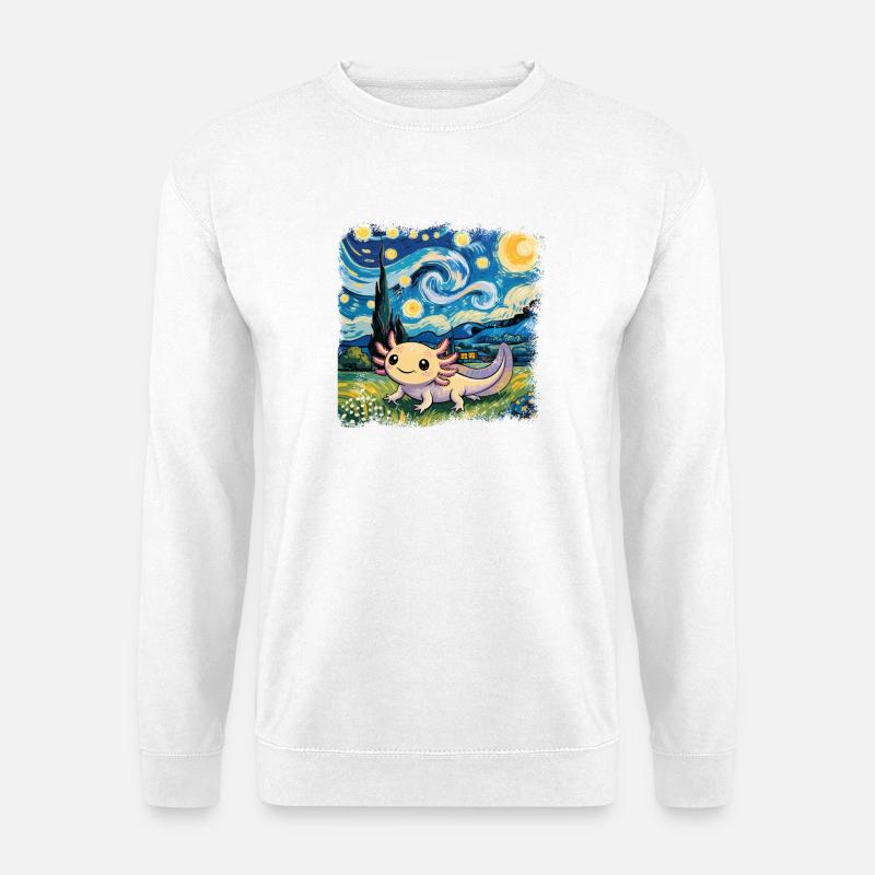 Whimsical Axolotl Under Starry Night - Unisex Sweatshirt - white