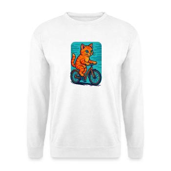 Verspielte orange Katze, die Fahrradillustration fährt - Unisex Pullover - Weiß - Vorne