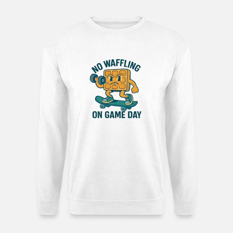Waffelcartoon mit Skateboardgestaltung - Unisex Pullover - Weiß