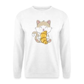Cute Kawaii Cat with Croissant - Unisex Sweatshirt - white - Front