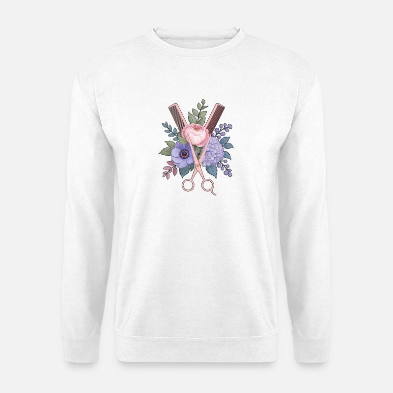 Friseur Schere Kamm Blumen - Unisex Pullover - Weiß