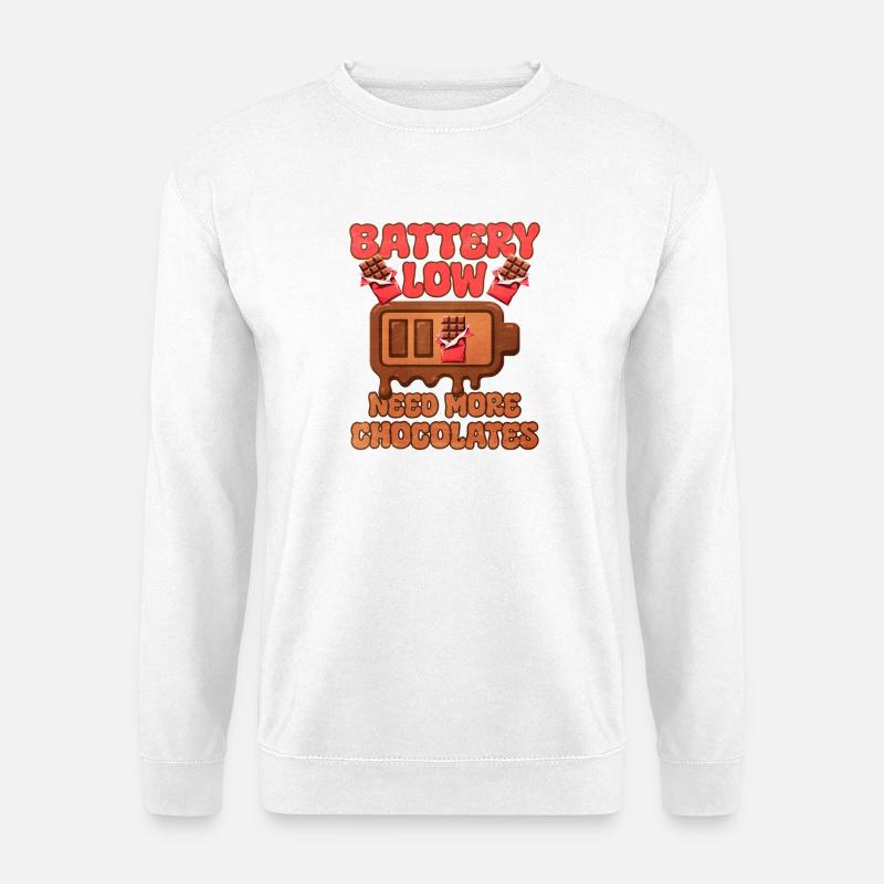 Schokoladen-Batterie mit Humor - Unisex Pullover - Weiß
