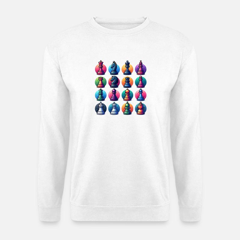 Farbige Schachfiguren in Neon-Optik - Unisex Pullover - Weiß