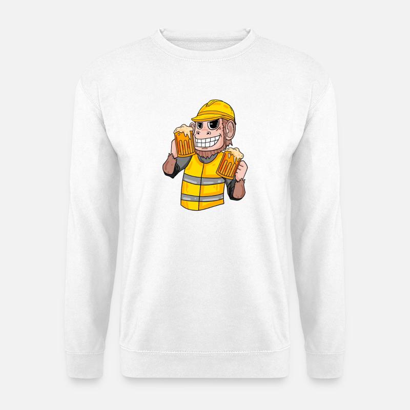 Bauarbeiter Affe mit Bier - Unisex Pullover - Weiß