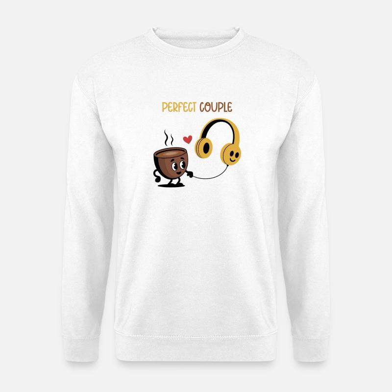 Kaffeetasse und Kopfhörer lieben Design - Unisex Pullover - Weiß