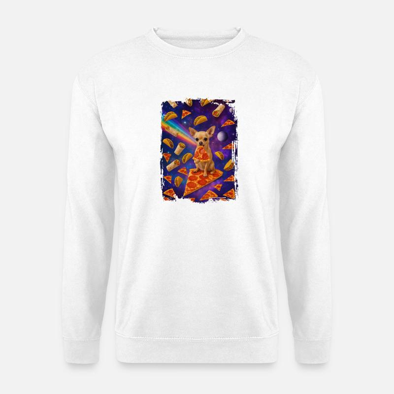 Weltraummampf mit Hund und Pizza - Unisex Pullover - Weiß