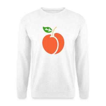 Minimalistischer Pfirsich und lebendige Nektarine - Unisex Pullover - Weiß - Vorne - Alina (178cm) & Michal (187cm)