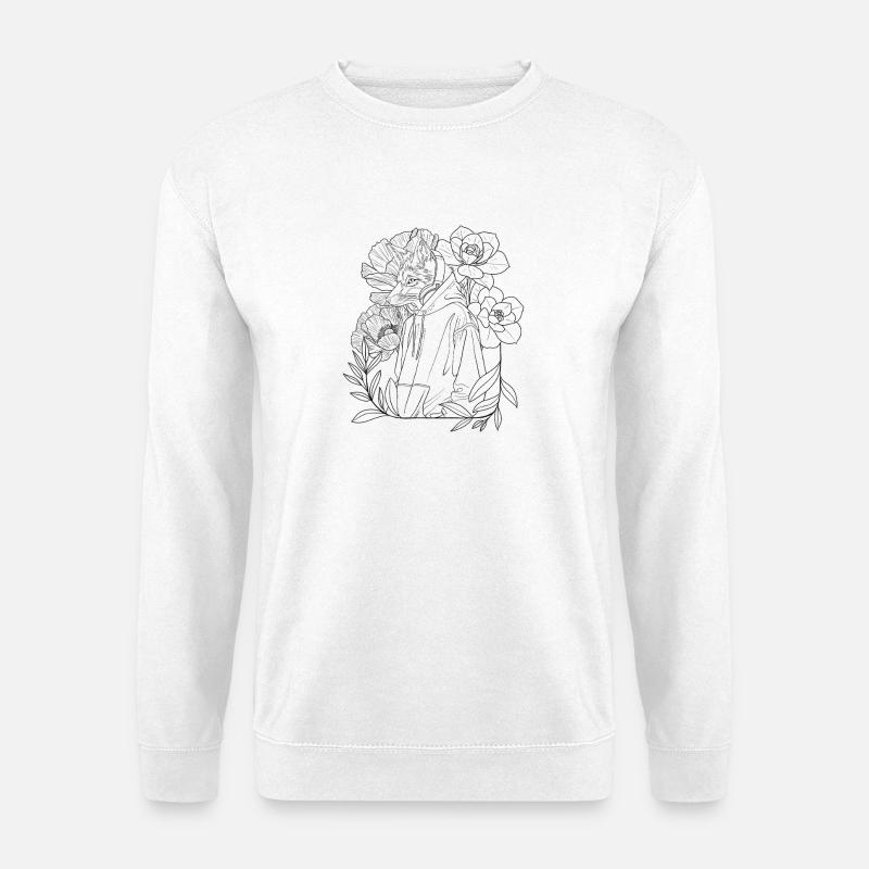 Fuchs Lineart mit Blumen - Unisex Pullover - Weiß