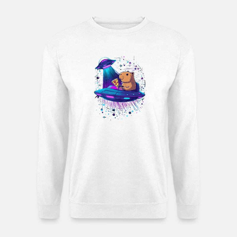 Capybara mit Pizza im UFO - Unisex Pullover - Weiß