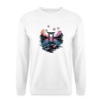 Torii japonais au bord du lac avec Koi et Lotus - Sweat-shirt Unisexe - blanc - Devant