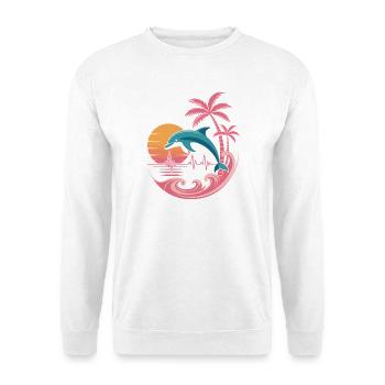 Delfin und Palmen Sonnenuntergang Design - Unisex Pullover - Weiß - Vorne - Alina (178cm) & Michal (187cm)
