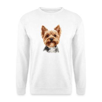Hochwertiges Yorkshire Terrier Portrait - Unisex Pullover - Weiß - Vorne - Alina (178cm) & Michal (187cm)