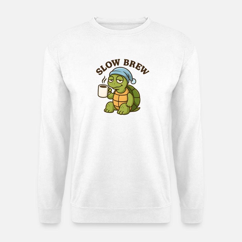 Slow Brew – Lustige Schildkröte - Unisex Pullover - Weiß