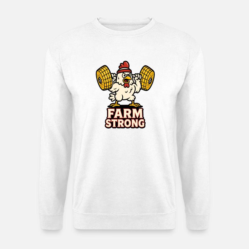 Farm Starkes Huhn Mit Hanteln - Unisex Pullover - Weiß