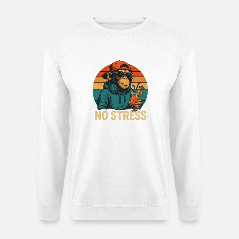 No Stress - Affe - Unisex Pullover - Weiß
