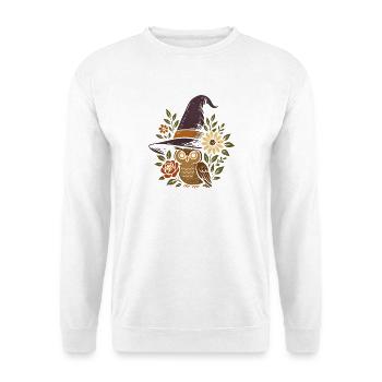 Owl in magic hat with flowers - Unisex Sweatshirt - white - Front