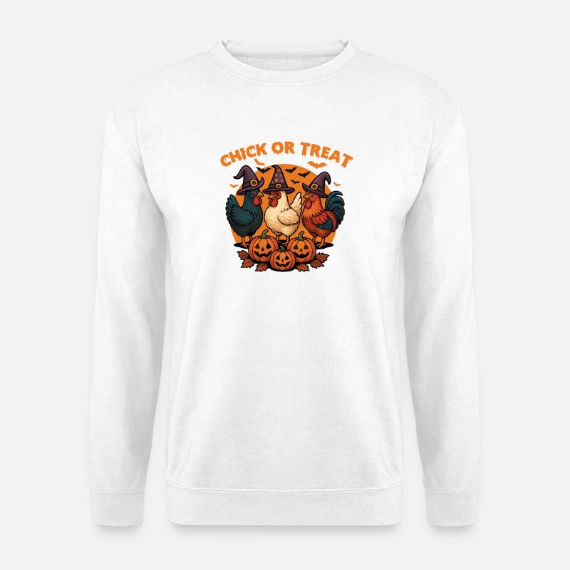 Küken oder Leckerli Gruseliges Halloween-Huhn - Unisex Pullover - Weiß