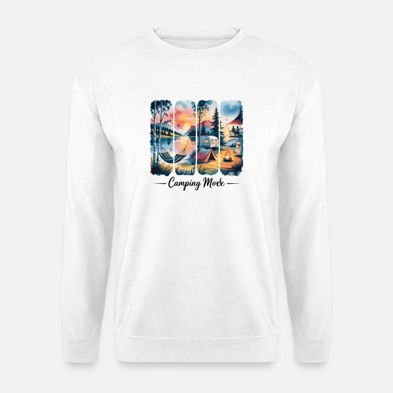 Lakeside camping at sunset with campfire - Unisex Sweatshirt - white