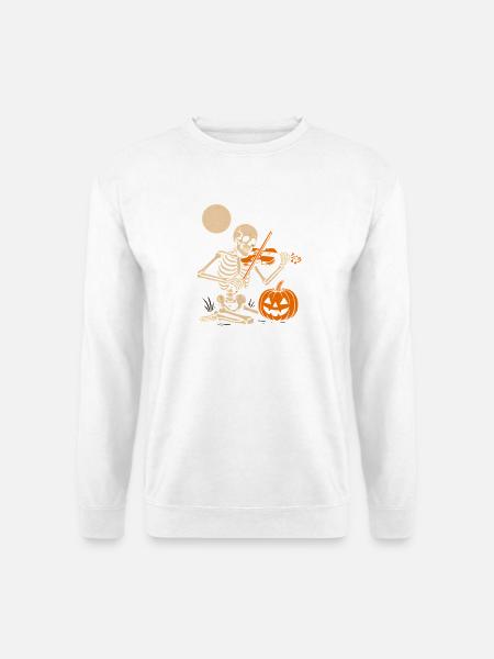 Skeletor mit Violine und Kürbis Halloween - Unisex Pullover - Weiß