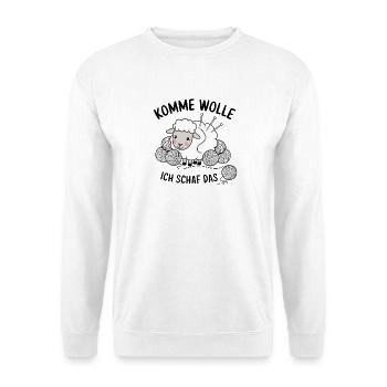 Komme Wolle Ich Schaf Das Lustiges Strickmotiv - Unisex Pullover - Weiß - Vorne