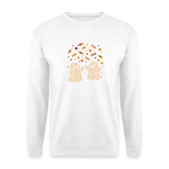 Humorvolle Geister mit Süßigkeiten - Unisex Pullover - Weiß - Vorne - Alina (178cm) & Michal (187cm)