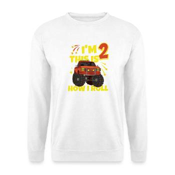 Ich bin 2 Jahre alt Monstertruck Geburtstag - Unisex Pullover - Weiß - Vorne